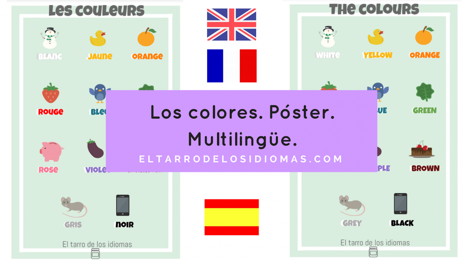 Póster Los Colores Español Inglés Y Francés El Tarro De